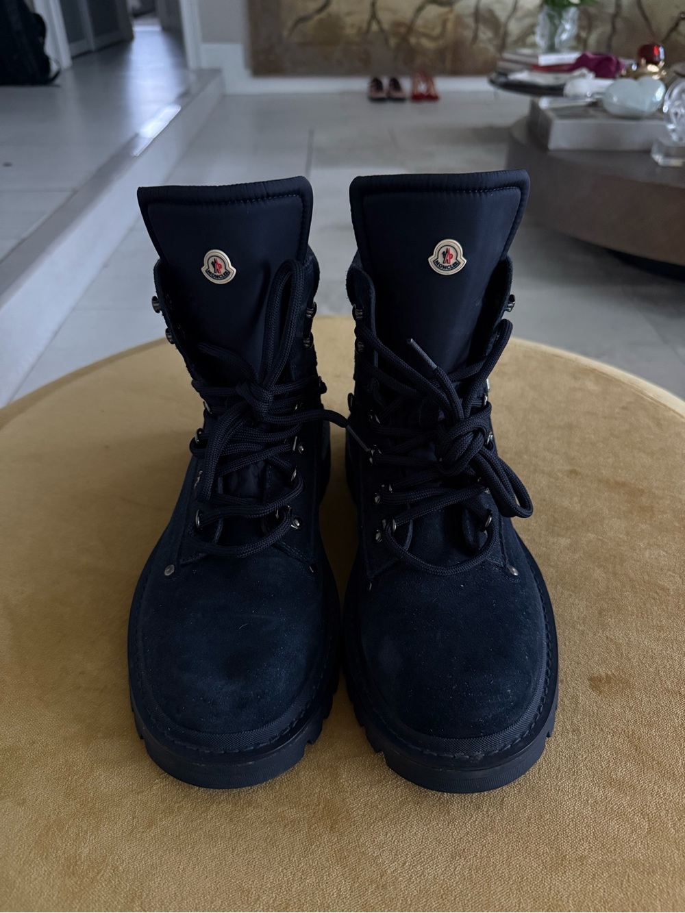 Moncler Black Suede Lace-Up Hiking Boots, Perfect Condition